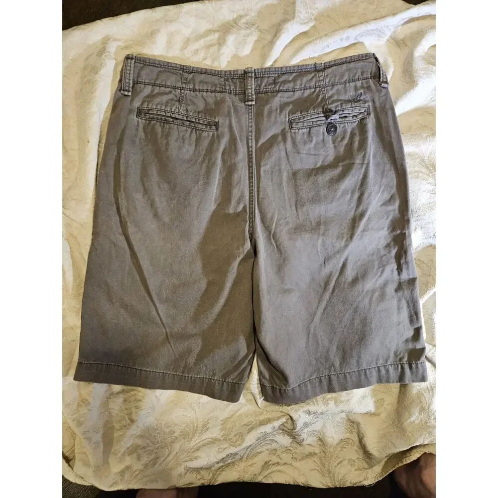 American Eagle Shorts, Longer Length, Mens Sz 36 Gray Khaki Chino Flat Front